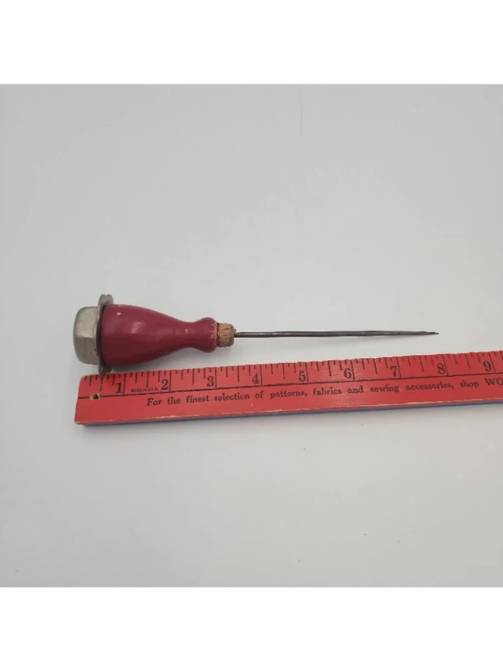 VINTAGE AWL ICE PICK RED WOOD & METAL HANDLE SHOP KITCHEN COOKING UTENSIL